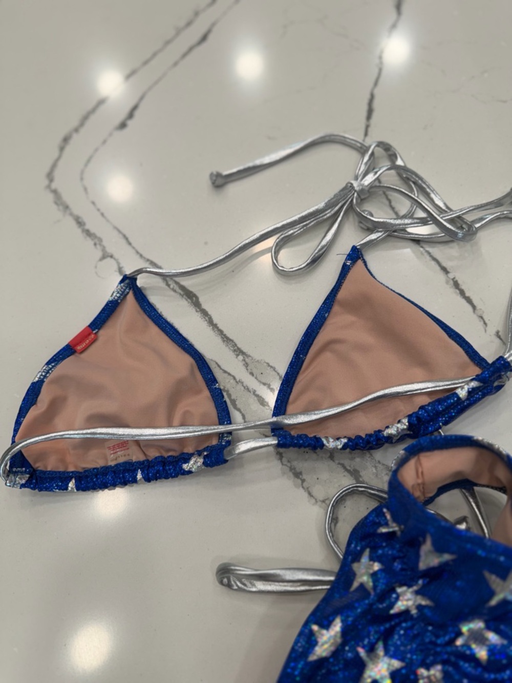 Blue Star Print Triangle Bikini - Classic Women's Swim Set - Picture 5 of 7